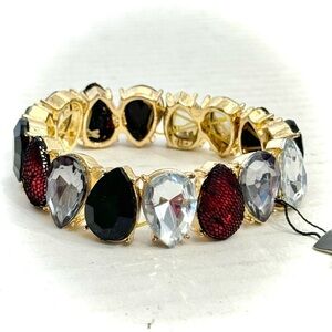 Red Bracelet Mesh Teardrop Gold Stretch Crystal Rhinestone